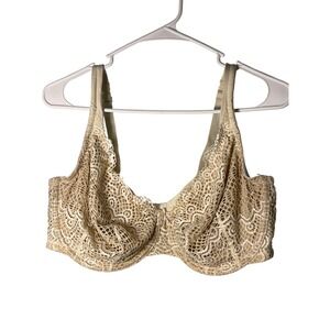 Cacique Modern Linear Lace Unlined Underwire Bra Ivory Beige 42DD Full Coverage